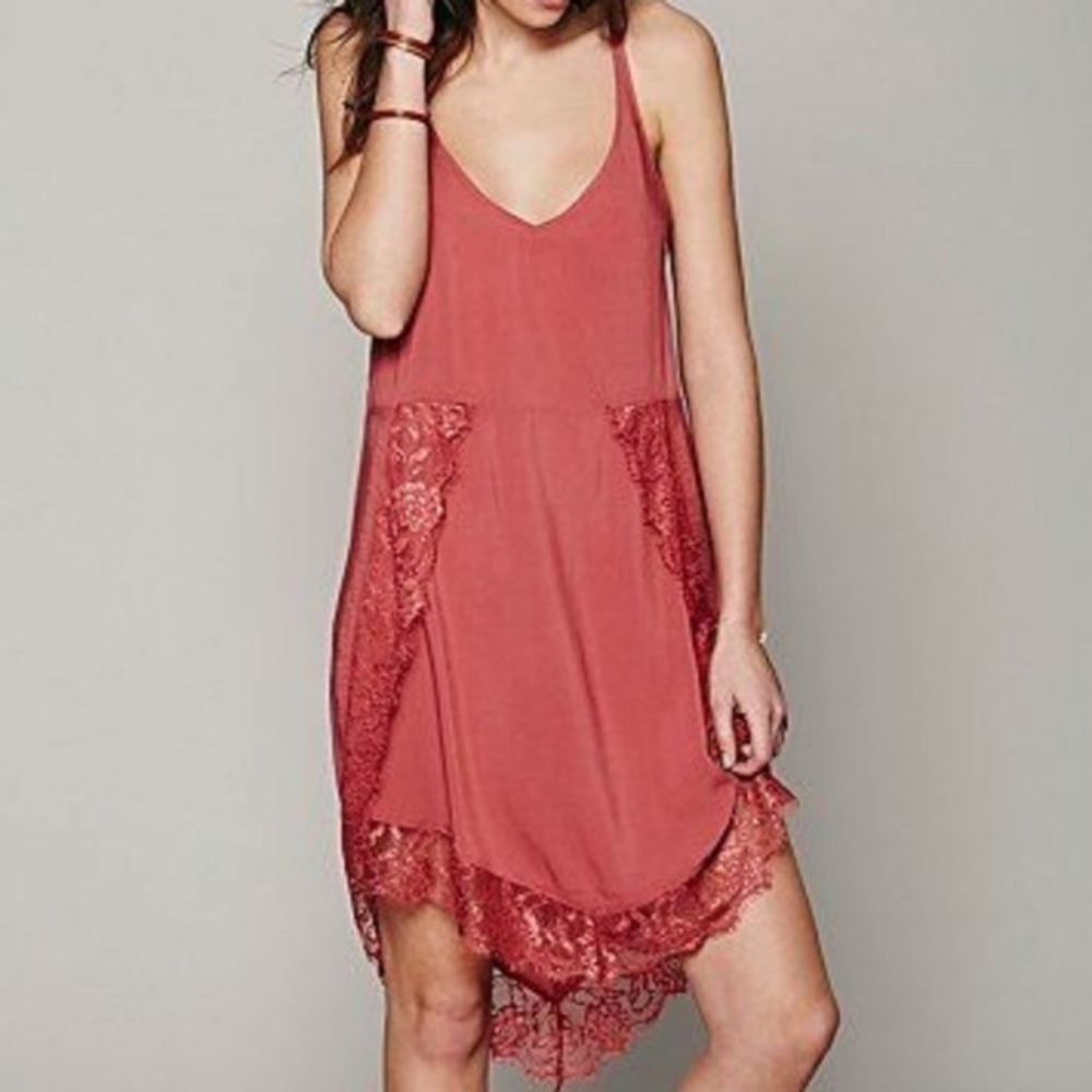 Free People Eyelashes Lace Tunic Slip Dress